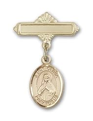 Gold Filled Baby Badge with St. Olivia Charm and Polished Badge Pin