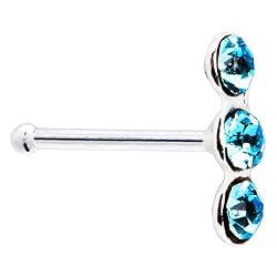 Sterling Silver Aqua Trio Gem Nose Bone