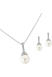 USABride Cubic Zirconia & Simulated Pearl Drop Necklace & Earrings Jewelry Set, Bridal Accessory 1578
