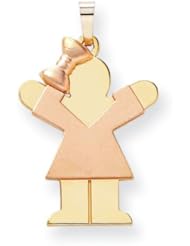 14k Two-Tone Large Girl w/Bow on Left Engravable Charm