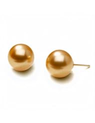 18K yellow gold 10 mm Golden South Sea cultured pearl earrings