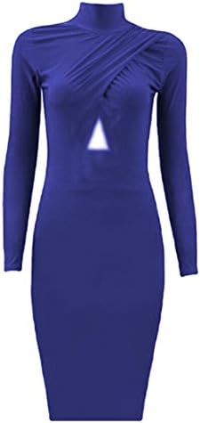 Women's Sexy Long Sleeve High Neck Long Midi Formal Evening Party Dress(Blue,M)