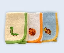 Little Twig Soft Baby Terry Washcloth Set Includes Caterpillar, Lady Bug and Bumble Bee Designs - Made in USA