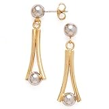 14K 2-TONE DANGLE EARRINGS WITH POST