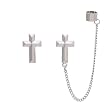 Silvertone Cross with Chain Cuff Earrings Fashion Jewelry