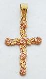 14kt Two-Tone Gold Rose Cross - M1352