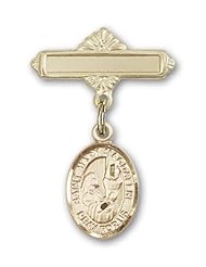 14K Gold Baby Badge with St. Mary Magdalene Charm and Polished Badge Pin