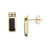 Black Coral Earrings with Diamond in 14K Yellow Gold