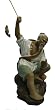 Chinese fisherman with fishing pole - white and green outfit, hand glazed ceramic Chinese fisherman with fishing pole - white and green outfit, hand glazed ceramic