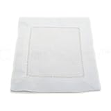 12 CleverDelights White Pure Linen Hemstitch Cocktail Napkins - 6" x 6" Ladder Hemstitch Beverage Napkins - 100% Linen 6 Inch Coaster