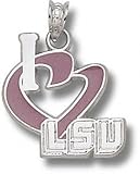 LSU Tigers Solid Sterling Silver ''I Heart LSU'' 3/4'' Enamel Pendant