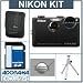 Nikon Coolpix S1100pj Digital Camera Kit - Black - with 4GB SD Memory Card, Camera Case, Table Top Tripod, 2 Year Extended Service Coverage
