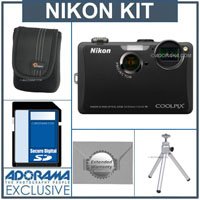 Nikon Coolpix S1100pj Digital Camera Kit - Black - with 4GB SD Memory Card, Camera Case, Table Top Tripod, 2 Year Extended Service Coverage