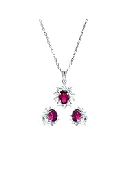 Nickel Free Sterling Silver Pendant & Earring Sets Red CZ Center Matching Set