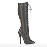 5 Inch Sexy Knee High Boot Pointed Toe Lace Up Black Leather
