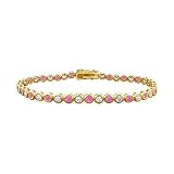 Pink Sapphire and Diamond Tennis Bracelet : 14K Yellow Gold  3.00 CT TGW