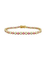 Pink Sapphire and Diamond Tennis Bracelet 18K Yellow Gold 4.00 CT TGW