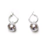 Sterling Silver Gray Shell Pearl Mini Snap Bar Hoop Earrings