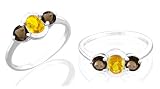 Oval Round Cut Citrine Smoky Quartz Three-Stone Ring Sterling Silver