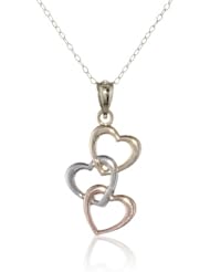 Klassics 10k Tri-Color Three Heart Drop Necklace, 18"