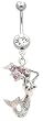 Stainless Steel Belly Ring with Clear Crystals - Dangling Mermaid