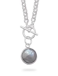 16 inch Sterling Silver Rolo Chain and Toggle Clasp Cultured Freshwater Coin Pearl Drop
