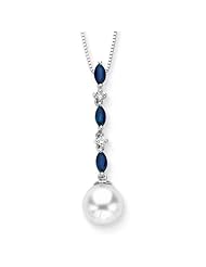Cultured Freshwater Pearl with 3/8 ct. Sapphire and 0.04 ct. Diamond Pendant in 14K White Gold