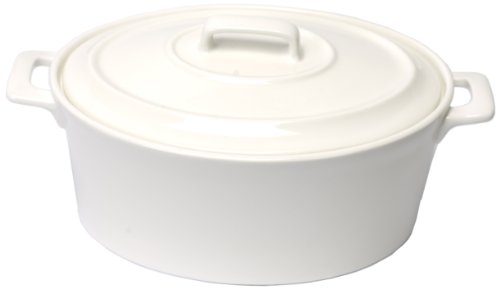 Housewares International Porcelain Dream Serveware Collection 9-Inch Oval Baking and Serving Dish with Porcelain Handles and Lid, White