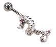Pink Crystal Eyes Tail Dragon Steel Belly Ring Barbell