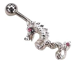Pink Crystal Eyes Tail Dragon Steel Belly Ring Barbell