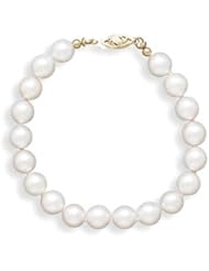 8" 7.5-8mm Grade A Cultured Akoya Pearl Bracelet individually knotted with a 14K Yellow Gold Clasp