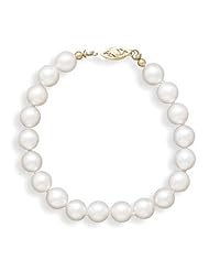 7" 7.5-8mm Grade A Cultured Akoya Pearl Bracelet individually knotted with a 14K Yellow Gold Clasp