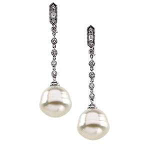14kt White Gold Paspaley Cultured Pearl and Diamond Earrings