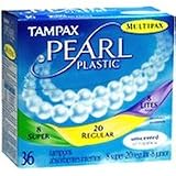 Tampax Pearl Tampons Plastic Multipax Unscented Regular/Super/Lites - 36 each