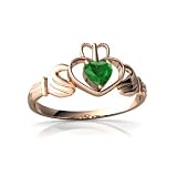 14k Rose Gold Heart Genuine Emerald Celtic Claddagh Ring