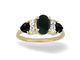 14K Yellow Gold Genuine Oval Black Onyx and Diamond 3-Stone Ring