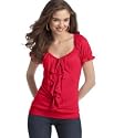 Soprano Short-Sleeve Ruffle-Front Top