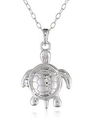 Bronze and Fine Silver Plated Turtle Locket with "Patience" Hidden Message Pendant Necklace, 18"