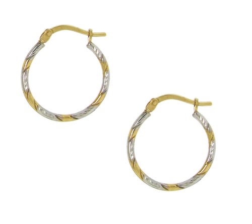 Sterling Silver 925 10K Gold Plated Round Diamond Cut Hoop Earrings