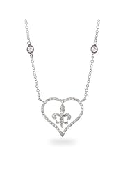 Sparkling CZ Heart with Fleur de Lis Necklace