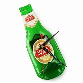 Stella Artois Beer Bottle Clock | Stella Artois Clock - Pressed Glass with Label, Recycled Glass - Gift Boxed