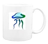 Mug with green, ocean, blue, floating, jellyfish
