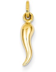 14k Yellow Gold Hollow Italian Horn Charm 3/4"
