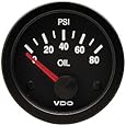 VDO 350104 Vision Style Electrical Oil Pressure Gauge 2 1/16" Diameter, 80 PSI