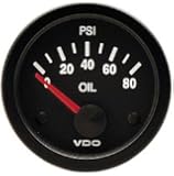 VDO 350104 Vision Style Electrical Oil Pressure Gauge 2 1/16" Diameter, 80 PSI