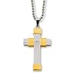 Stainless Steel Cross With Gold Plating on 24 inch Polished Ball Chain