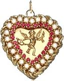 Cupid in Heart with Pearls and Stones, 14K Gold Charm