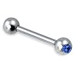 316 Surgical Stainless Steel Barbell with Dark Blue CZ Sold as a Pair