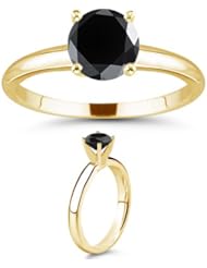 1.00 Ct AAA Black Diamond Solitaire Ring in 14K Yellow Gold {DIAMOND APPRAISAL INCLUDED}