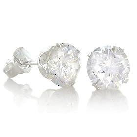 April Birthstone Diamond Simulated Round Cut Cubic Zirconia CZ Silver Stud Earrings: Jewelry